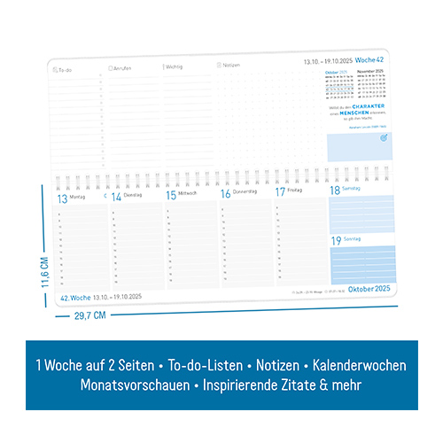 Tischkalender 2025 Königsblau - Wochenübersicht
